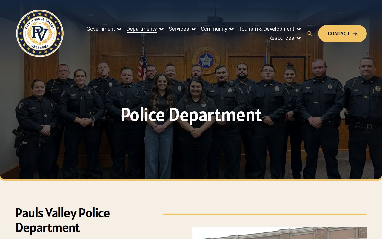 Pauls Valley Police Department official records contact page for arrest and booking inquiries